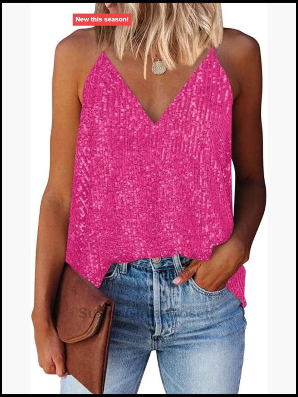 Women's Sequin V-Neck Sleeveless Racerback Tank Top Sparkle Party Top